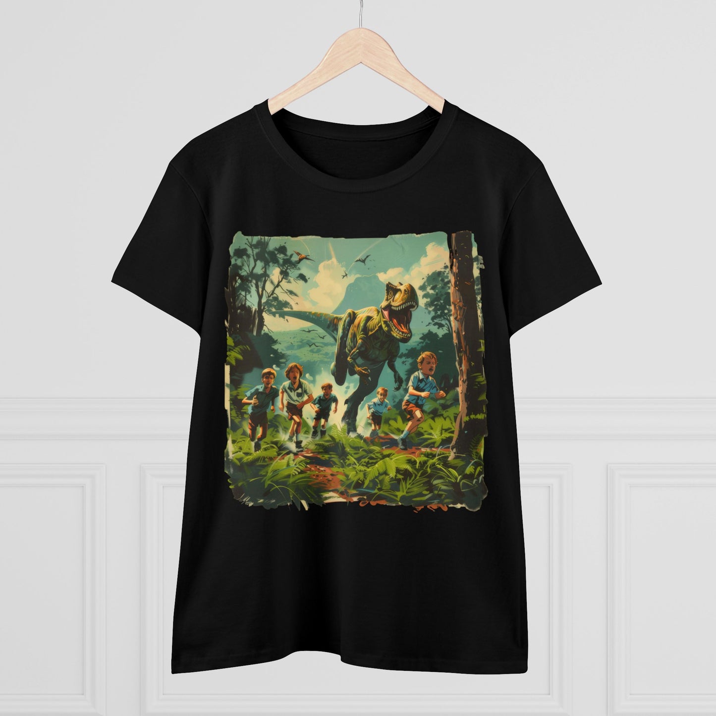 Dinosaur Chase - Women's Midweight Cotton Tee