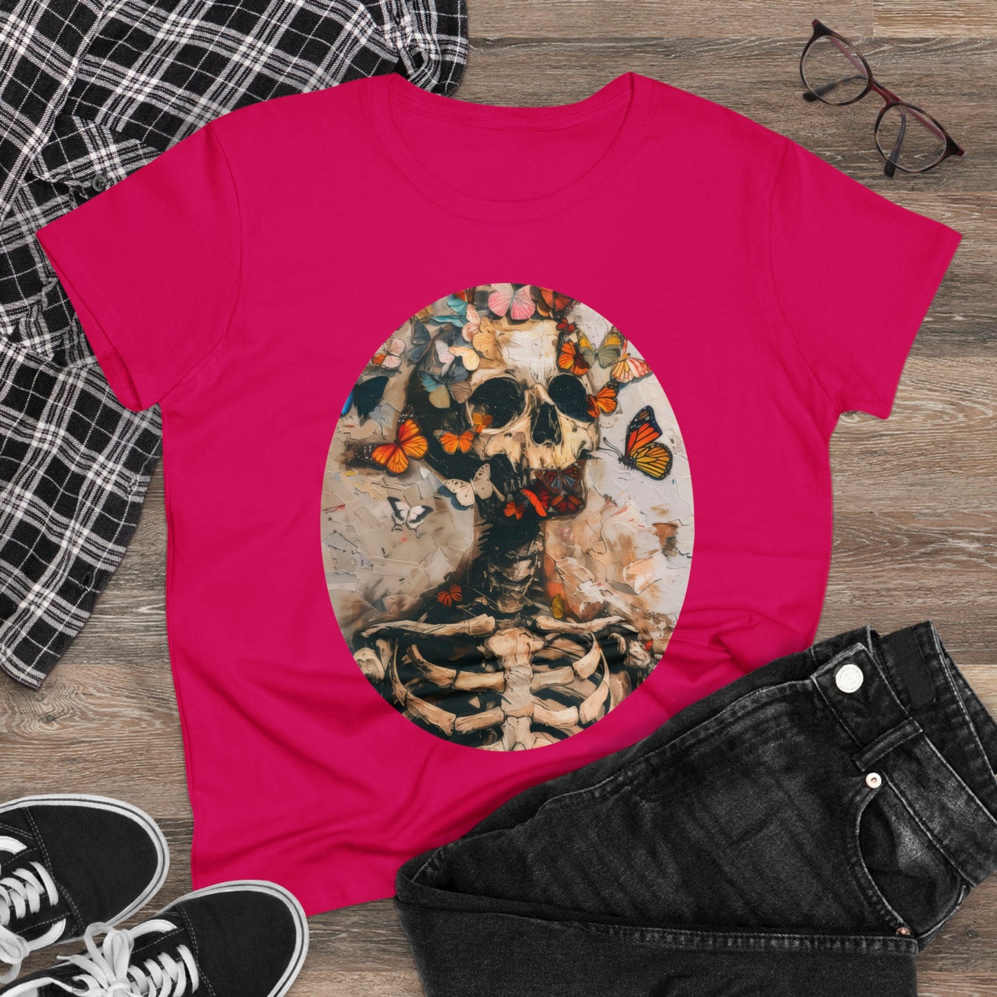 Skeleton and Butterflies - Women's Midweight Cotton Tee