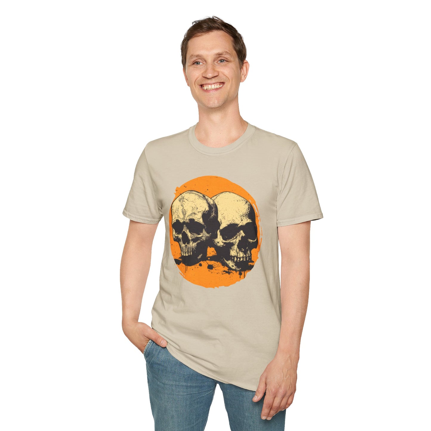 Skulls on Orange - Unisex Softstyle T-Shirt