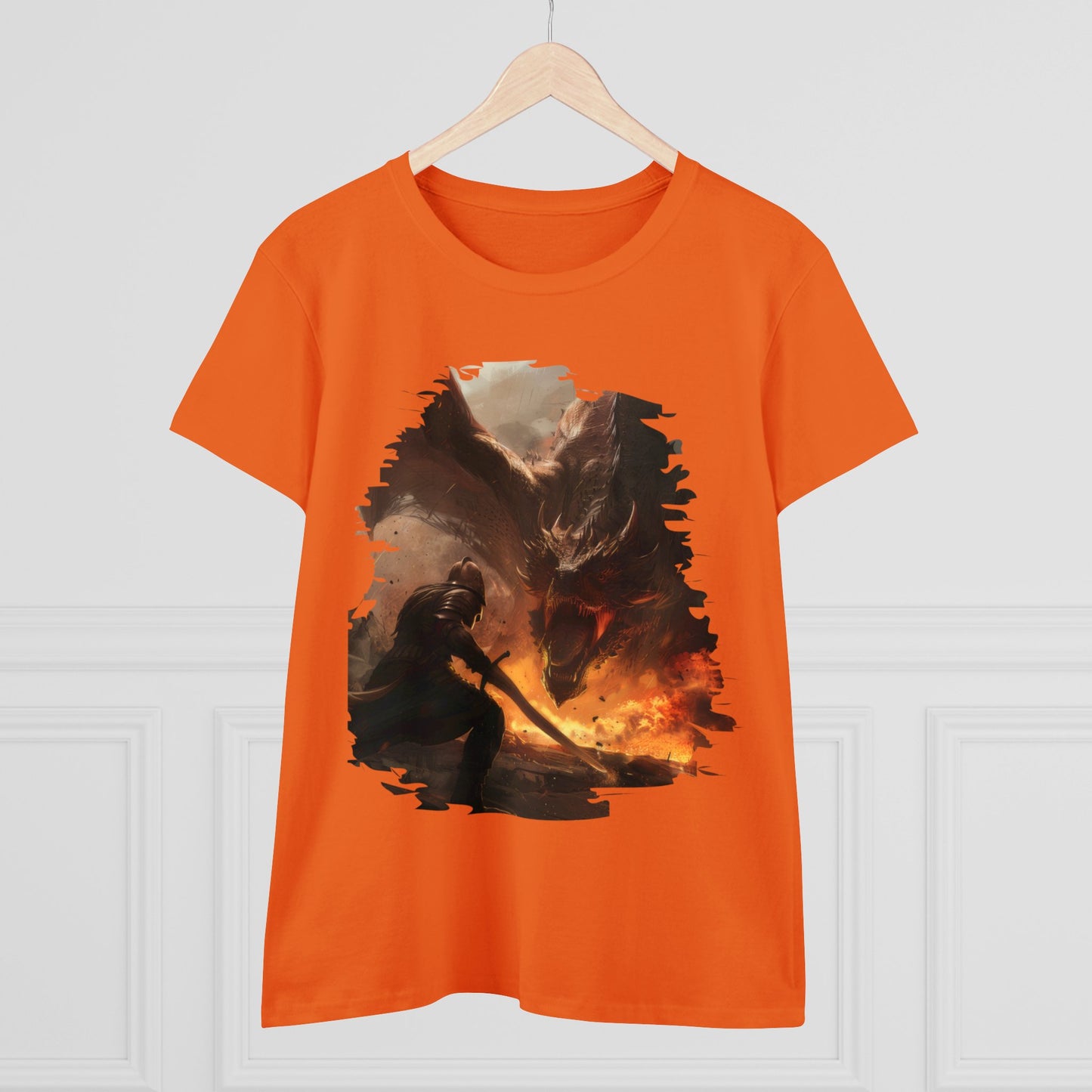 Fighter and Dragon - Fantasy - Women's Midweight Cotton Tee