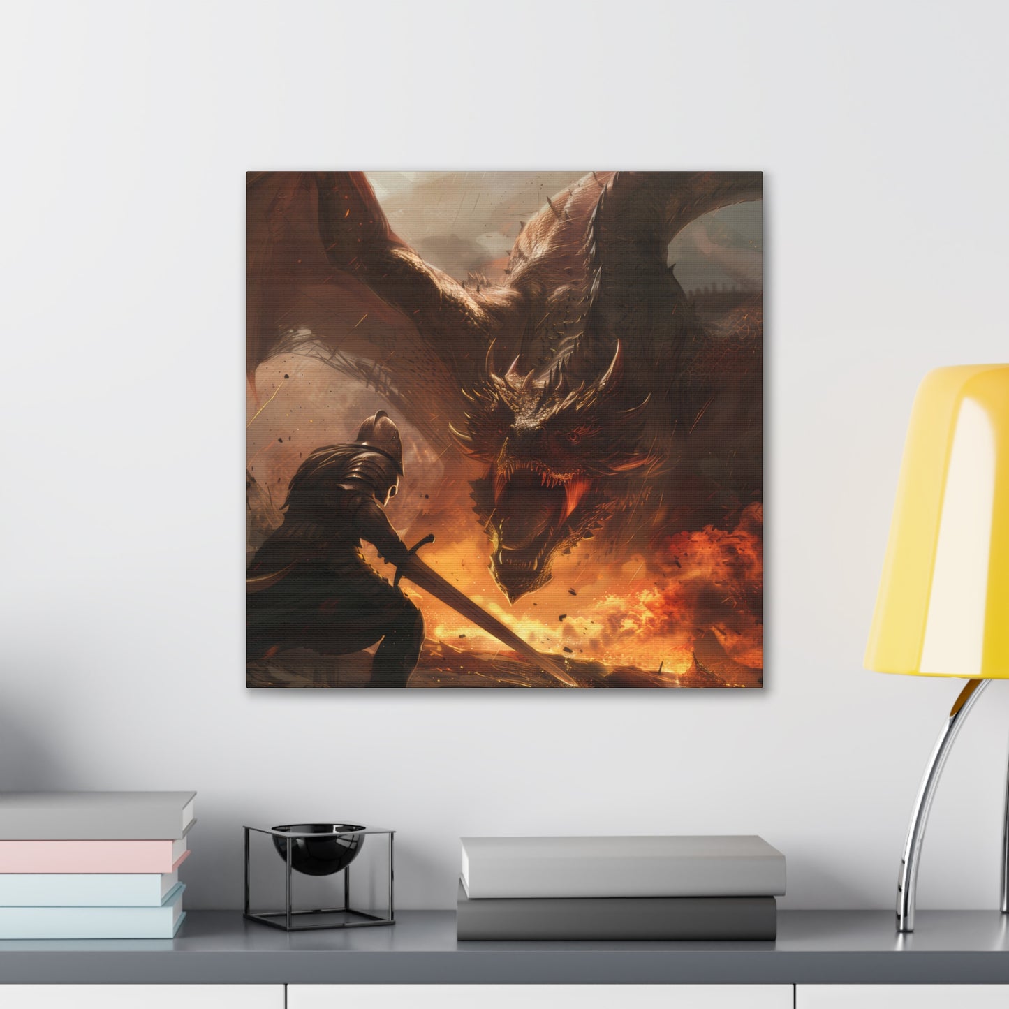 Fighter and Dragon - Canvas Stretched, 0.75"