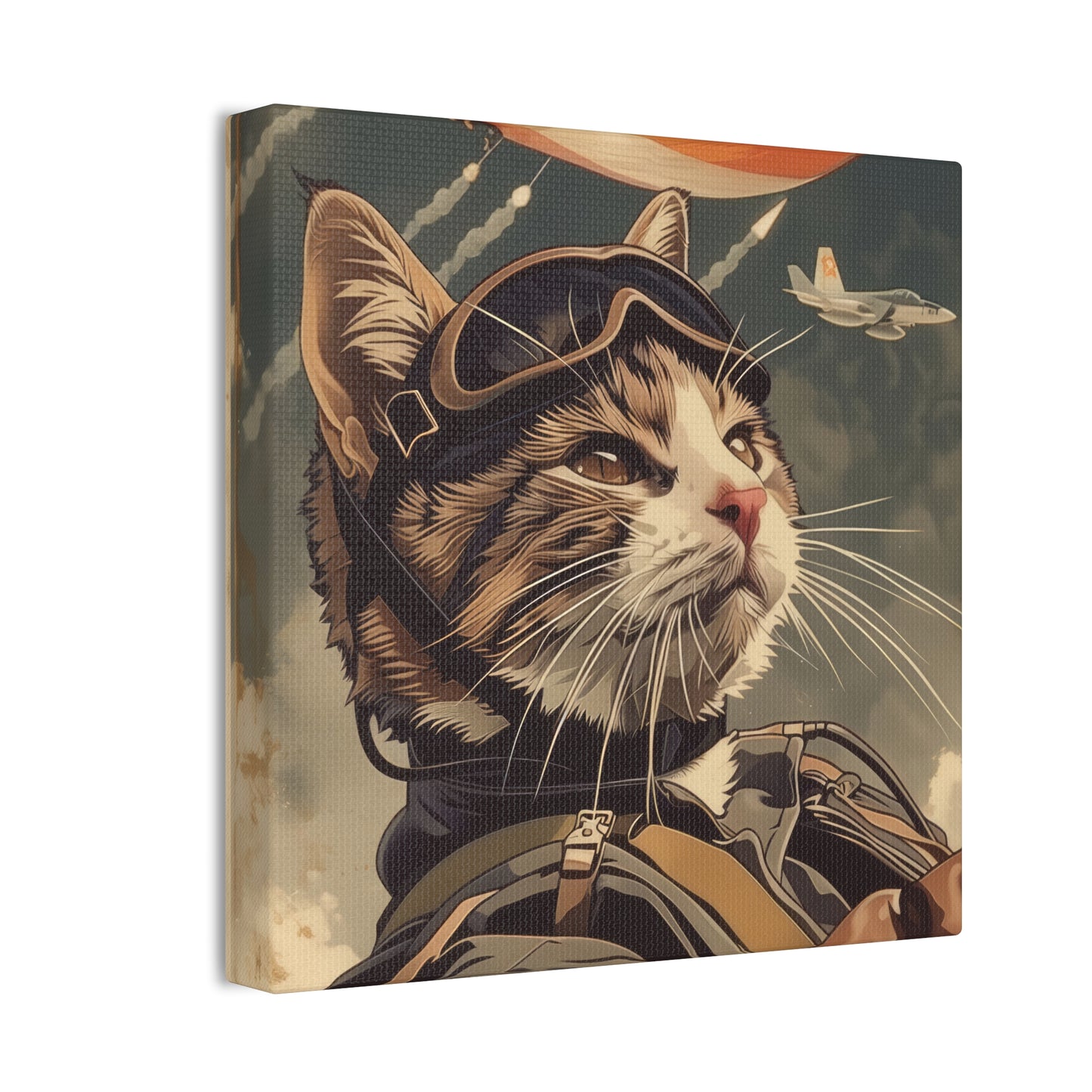 Kitty Fighter Pilot - Canvas Stretched, 0.75"