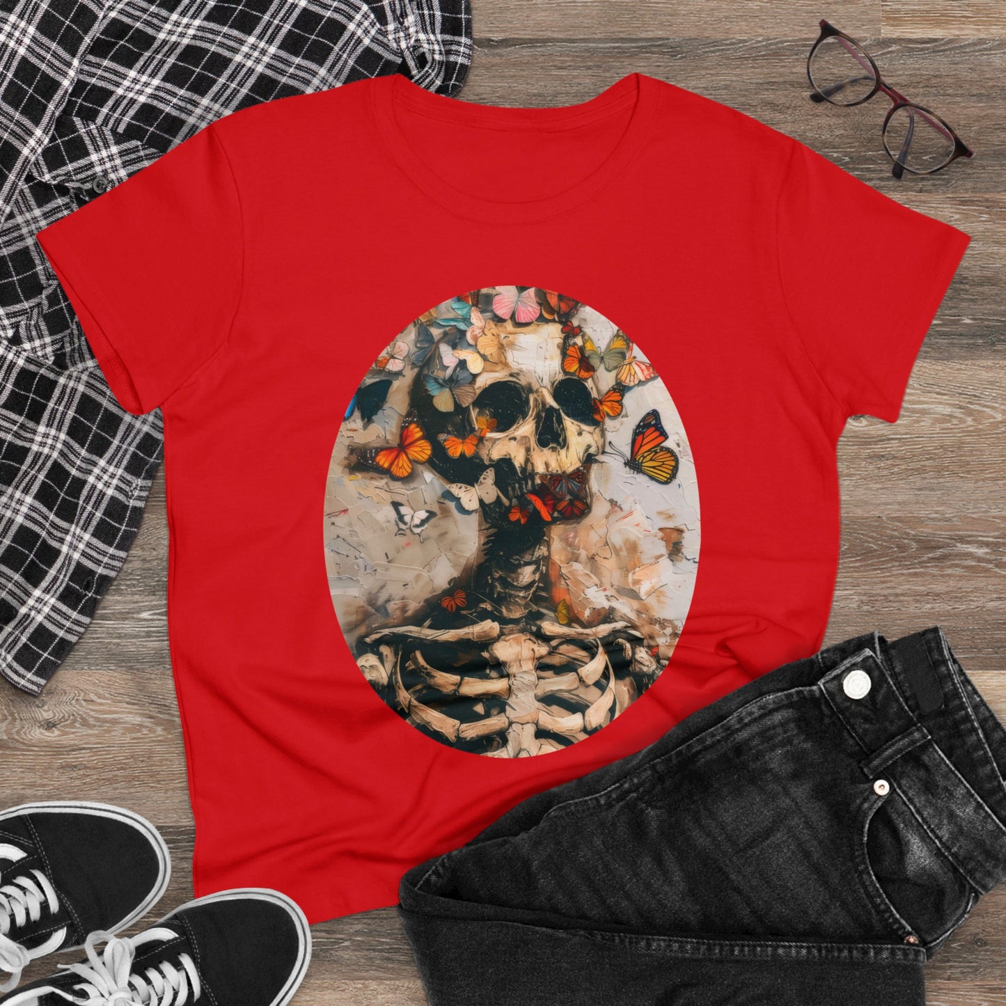 Skeleton and Butterflies - Women's Midweight Cotton Tee