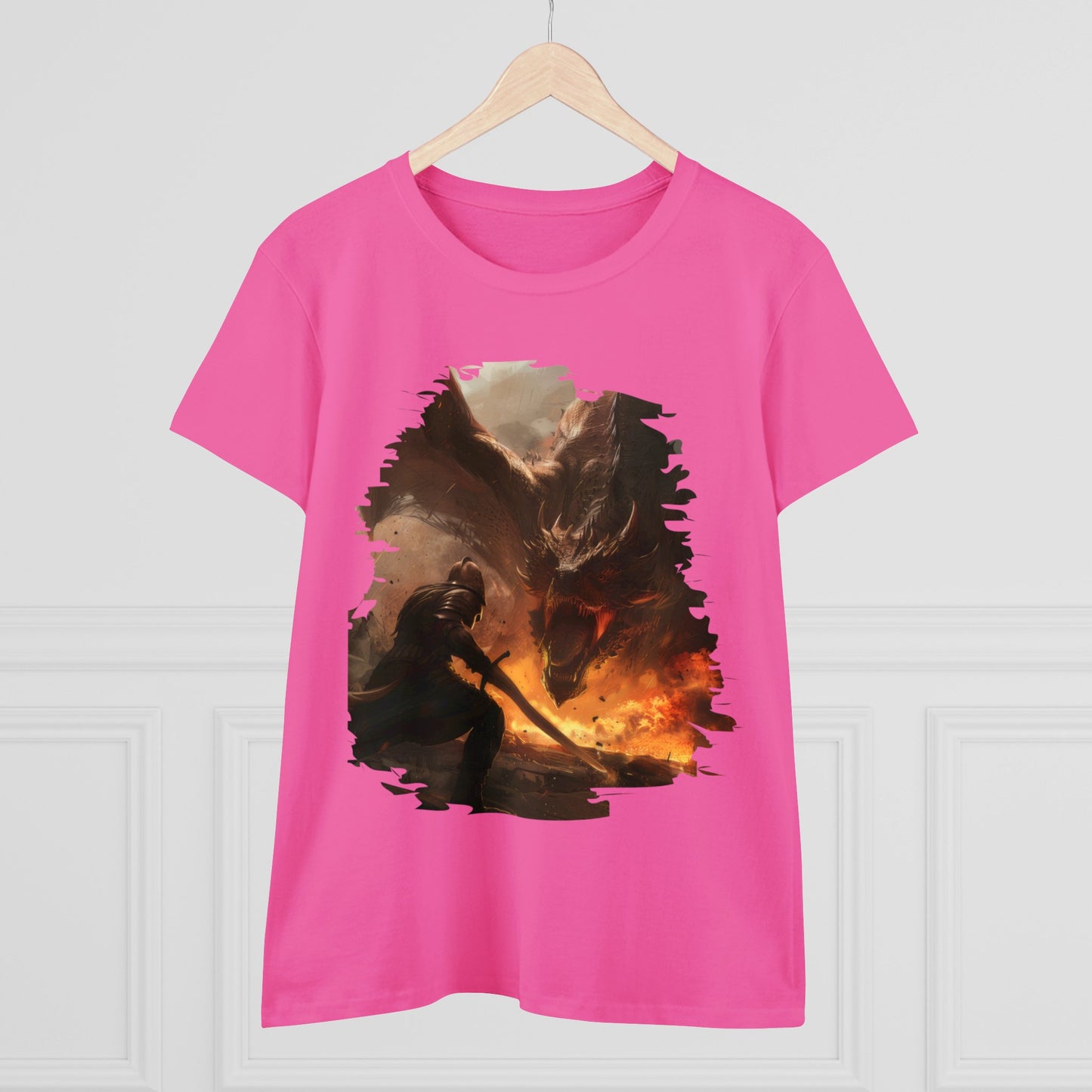 Fighter and Dragon - Fantasy - Women's Midweight Cotton Tee