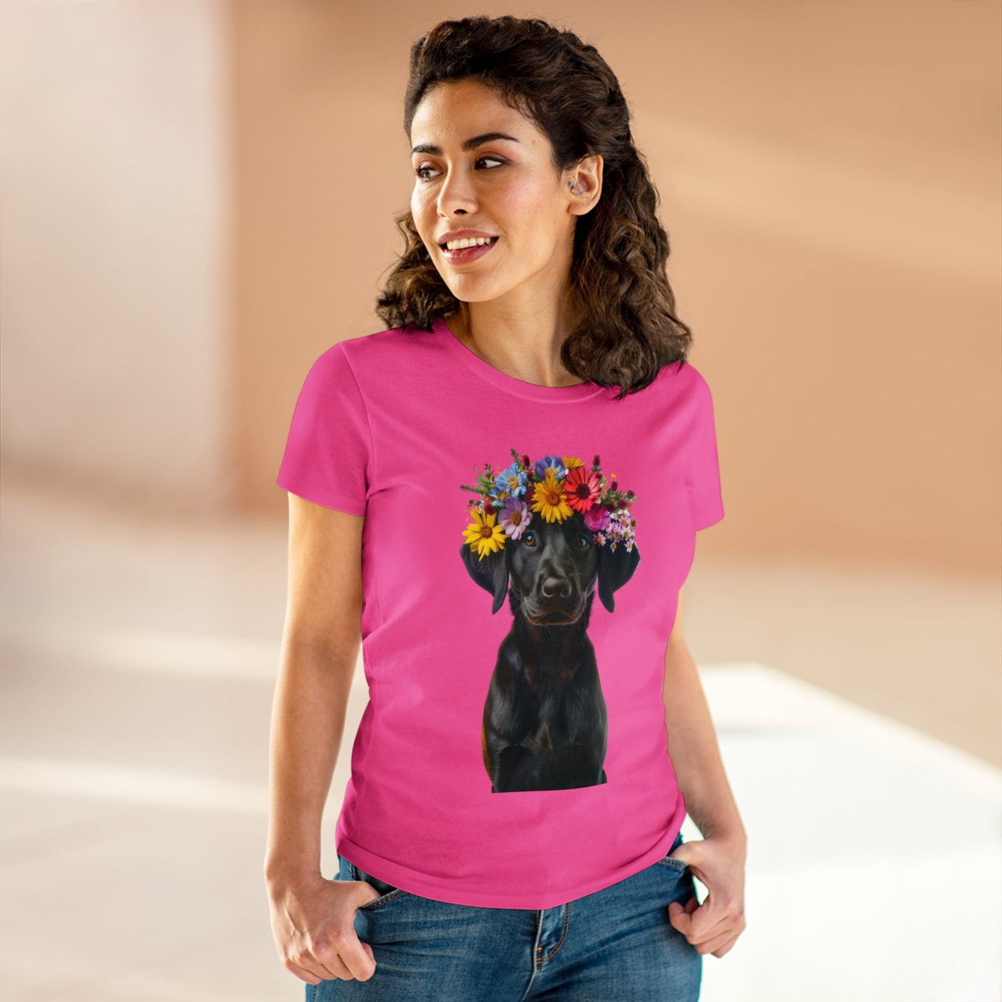 Dog's Flower Crown - Women's Midweight Cotton Tee