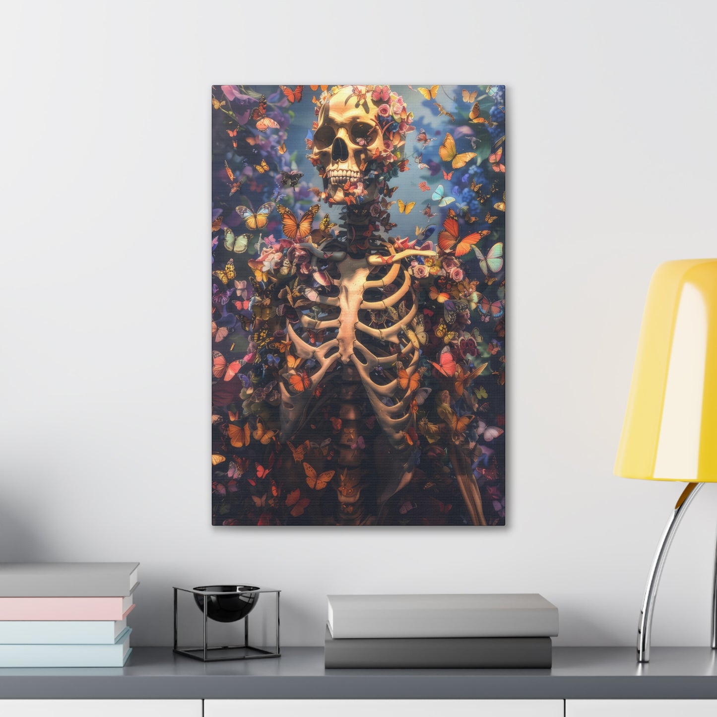 Skeleton and Butterflies - Canvas Stretched, 0.75"