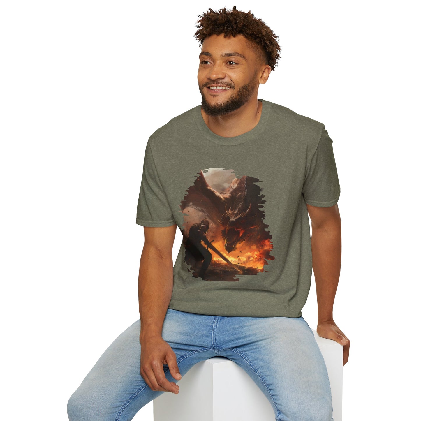 Fighter and Dragon - Unisex Softstyle T-Shirt