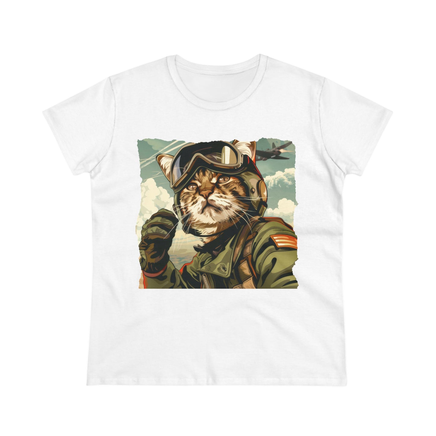 Kitty Fighter Pilot - Women's Midweight Cotton Tee