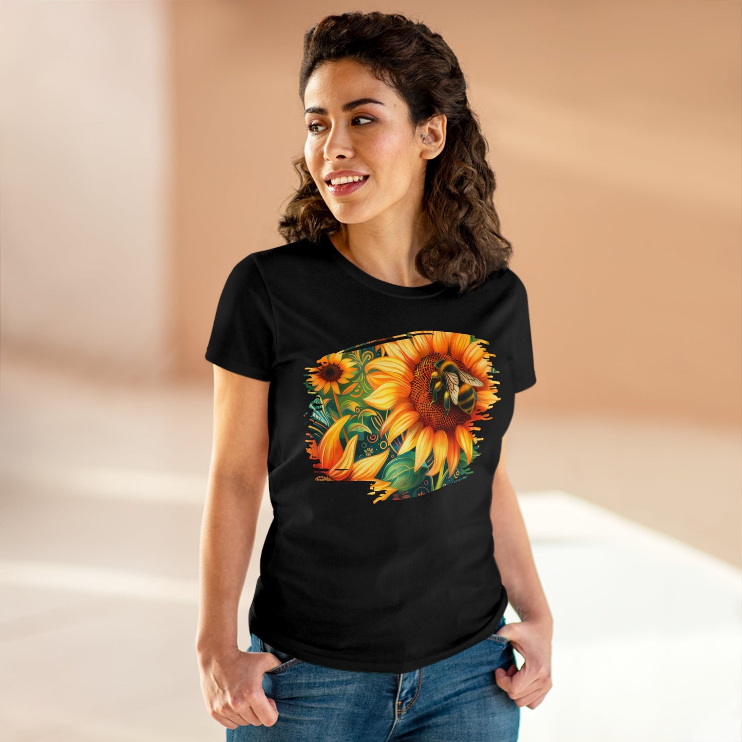 Sunflowers and Bee - Women's Midweight Cotton Tee