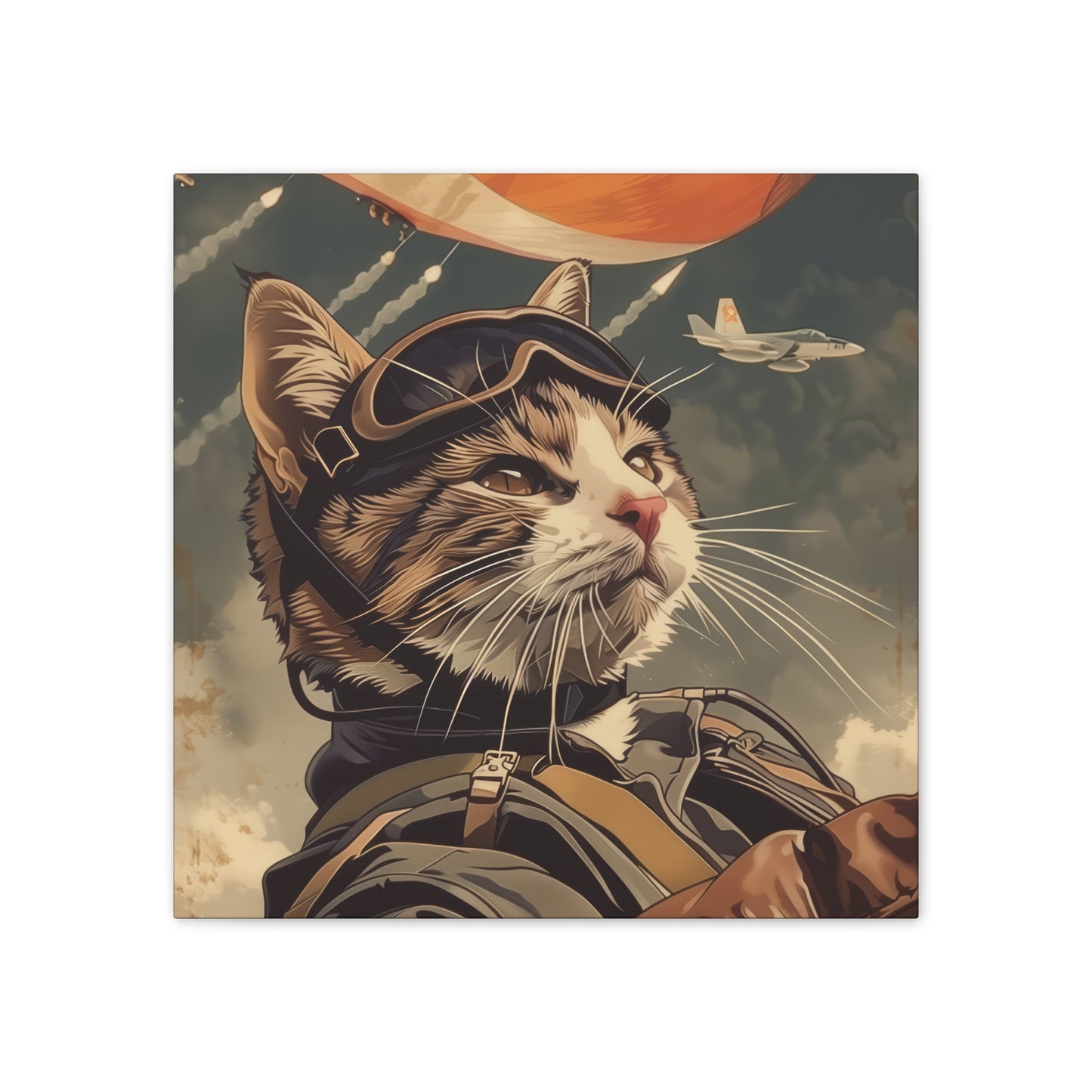 Kitty Fighter Pilot - Canvas Stretched, 0.75"