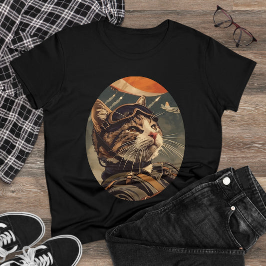 Kitty Fighter Pilot - Women's Midweight Cotton Tee