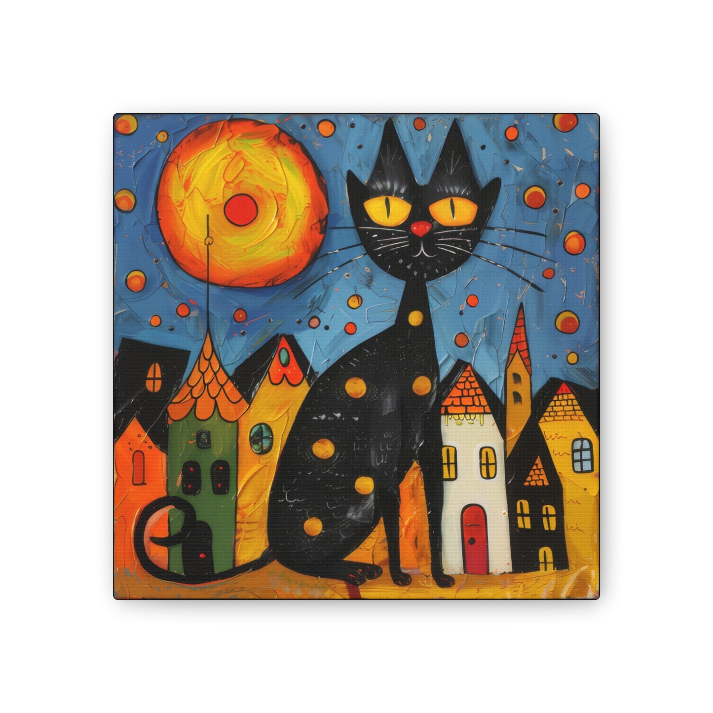 Folk Art Kitty - Canvas Stretched, 0.75" - Canvas Stretched, 0.75"