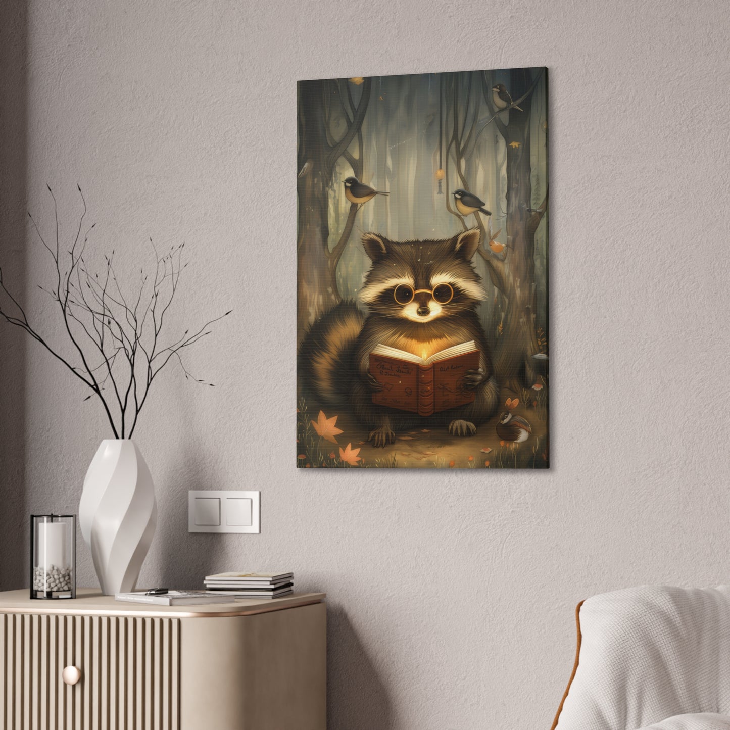 Raccoon in Spectacles - Canvas Stretched, 0.75"