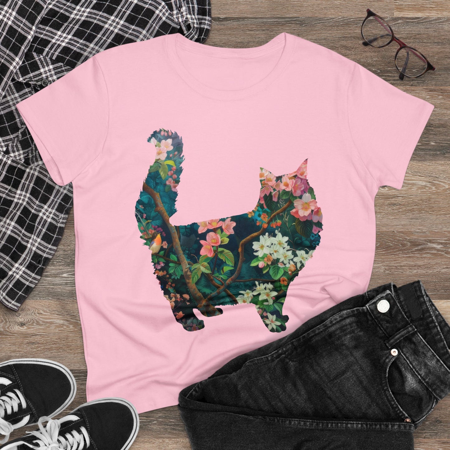 Flowery Cat - Women's Midweight Cotton Tee