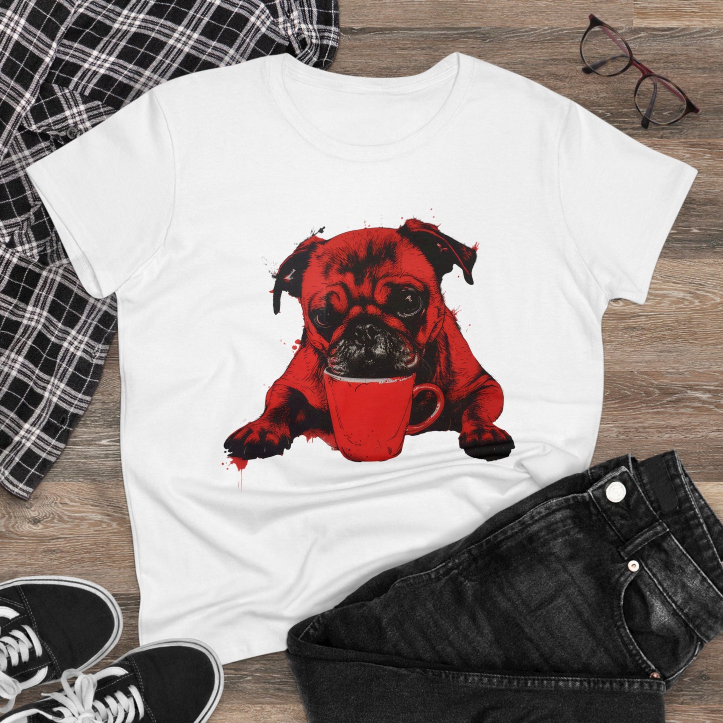 Dog Likes Coffee - Women's Midweight Cotton Tee