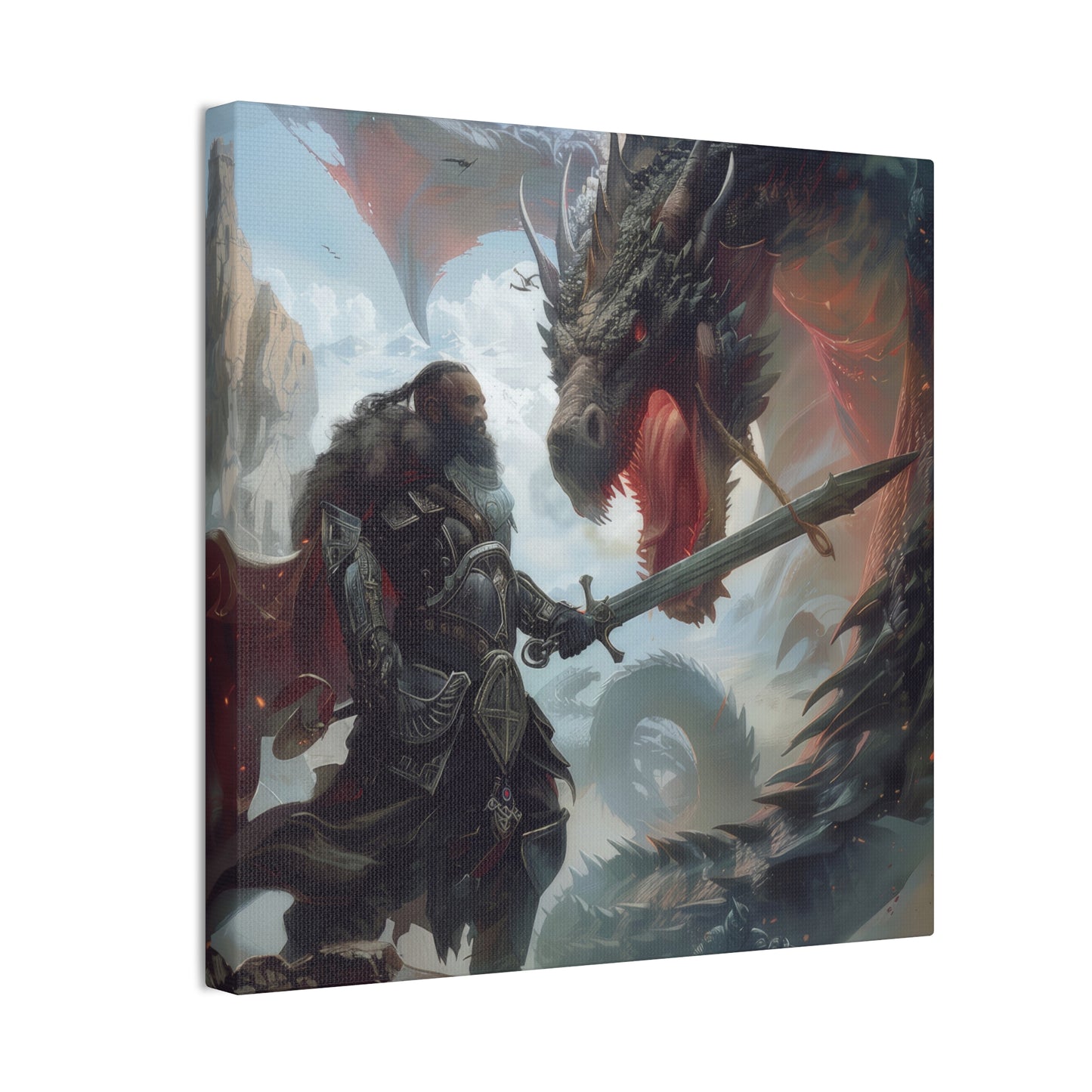 Fighter and Dragon - Canvas Stretched, 0.75"