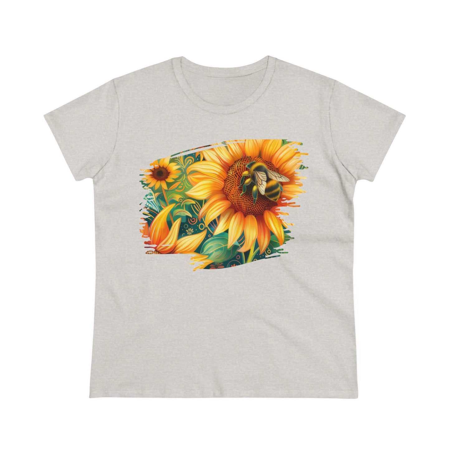 Sunflowers and Bee - Women's Midweight Cotton Tee