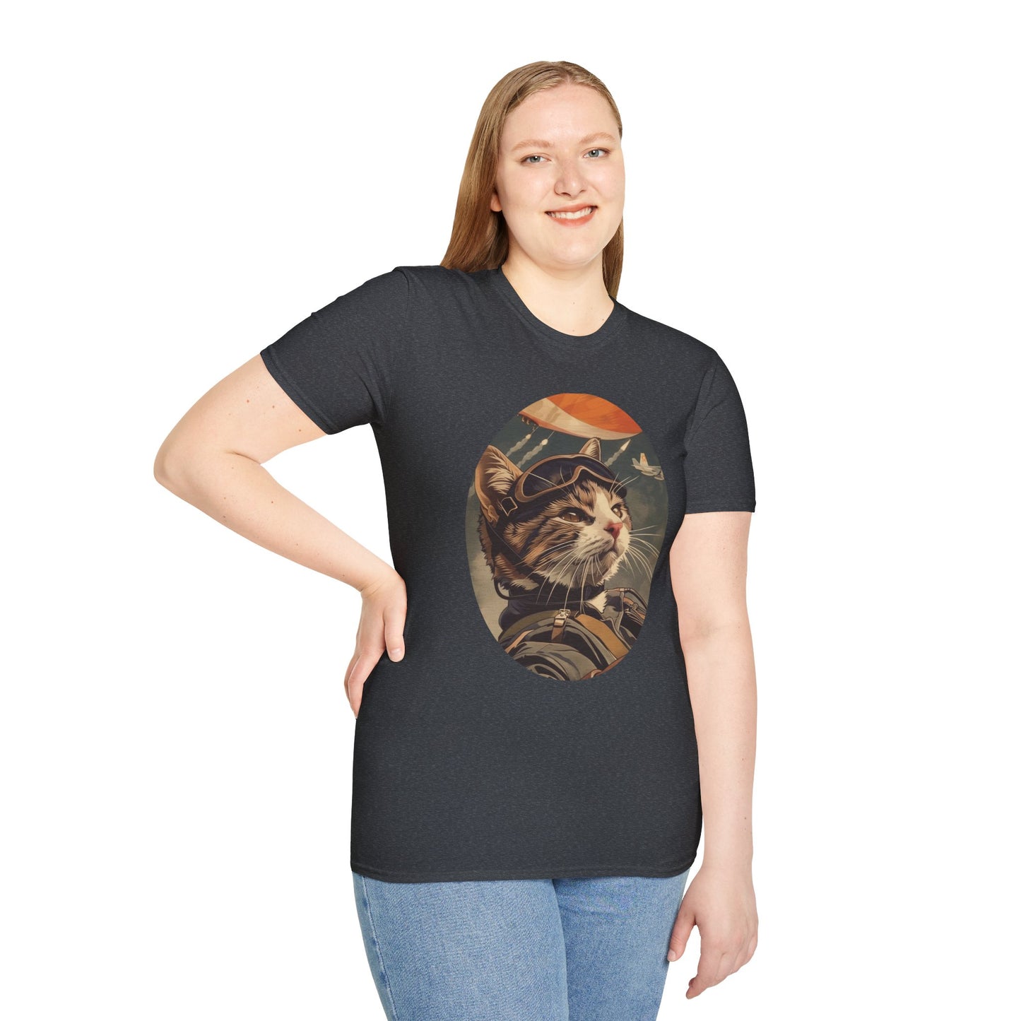 Cat Fighter Pilot - Unisex Softstyle T-Shirt