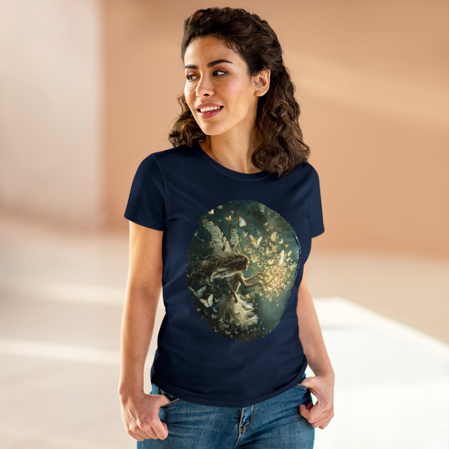 Fairy and Butterflies - Fantasy - Women's Midweight Cotton Tee