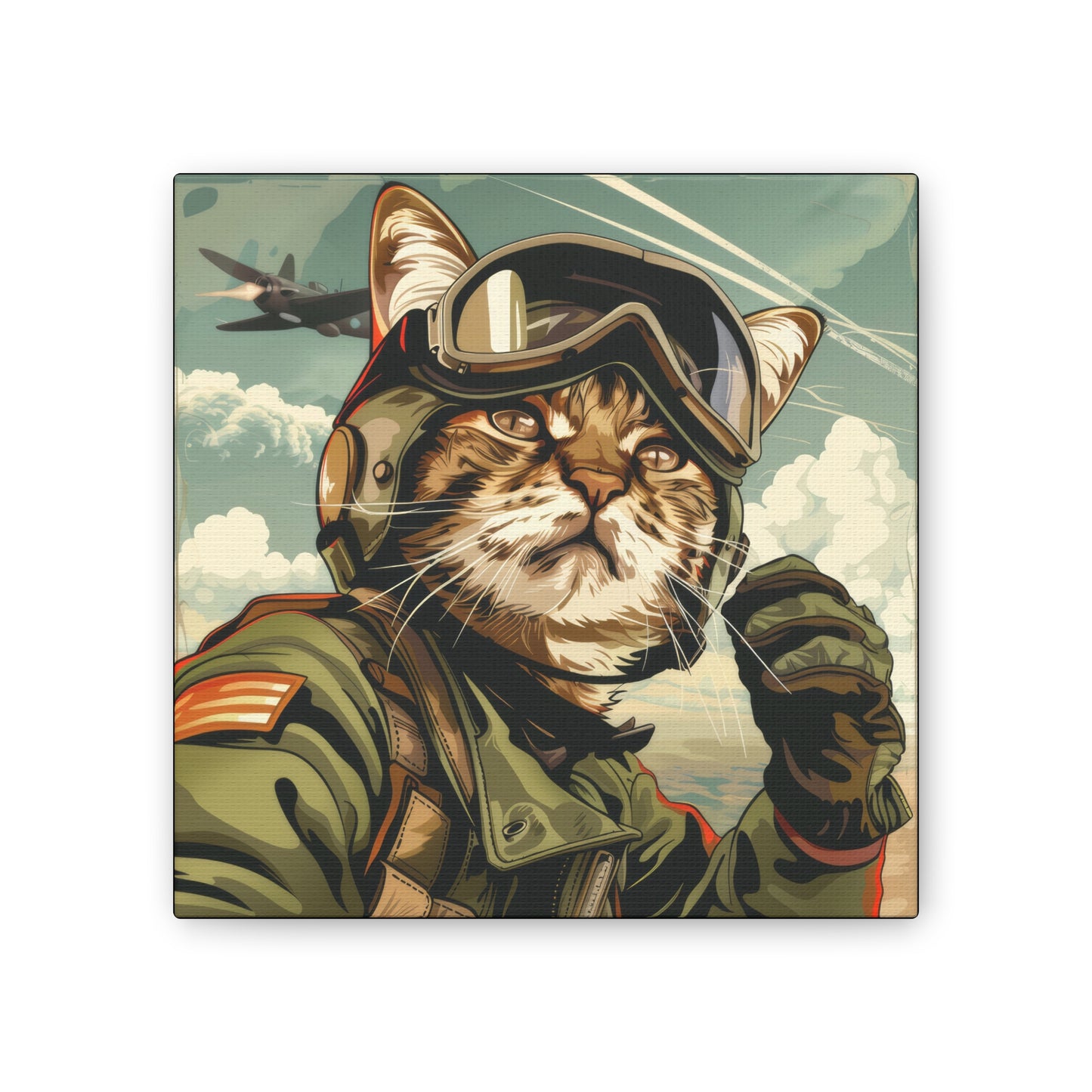 Kitty Fighter Pilot - Canvas Stretched, 0.75"