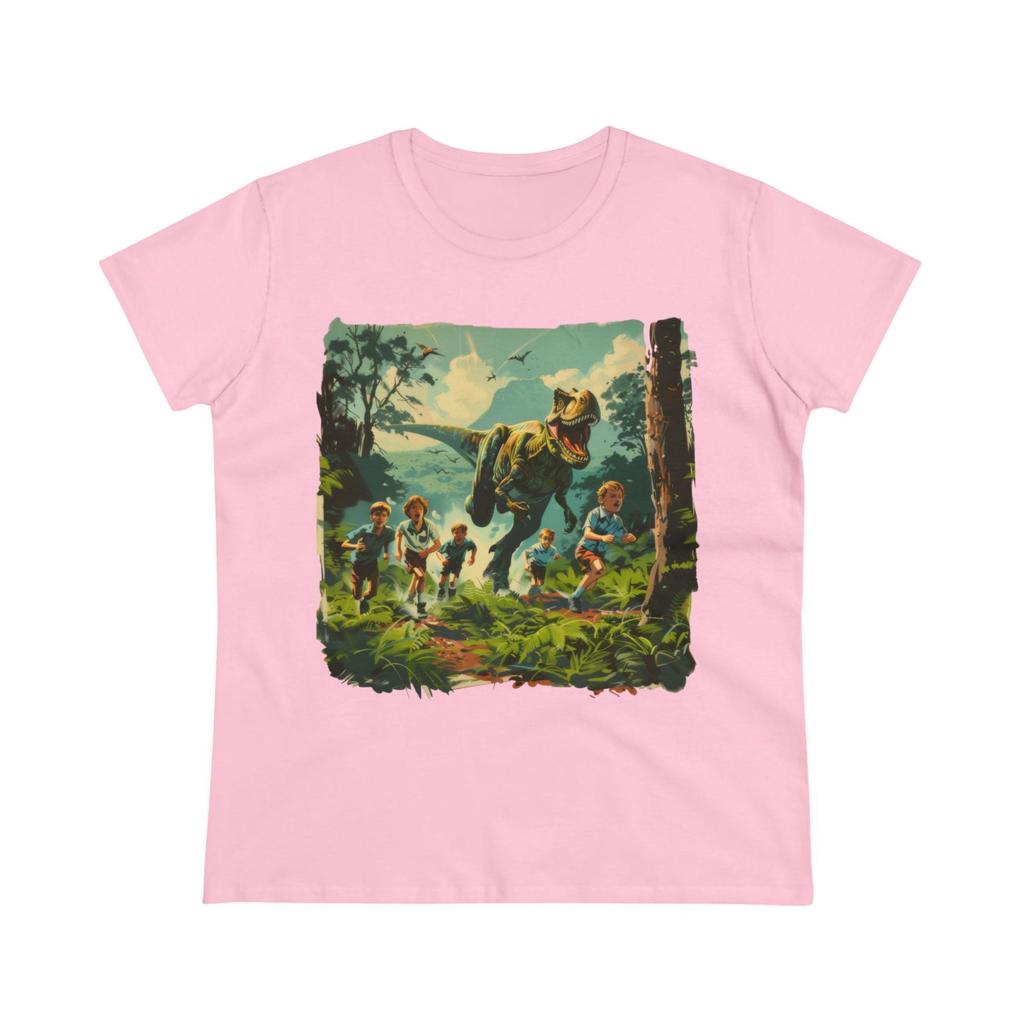 Dinosaur Chase - Women's Midweight Cotton Tee