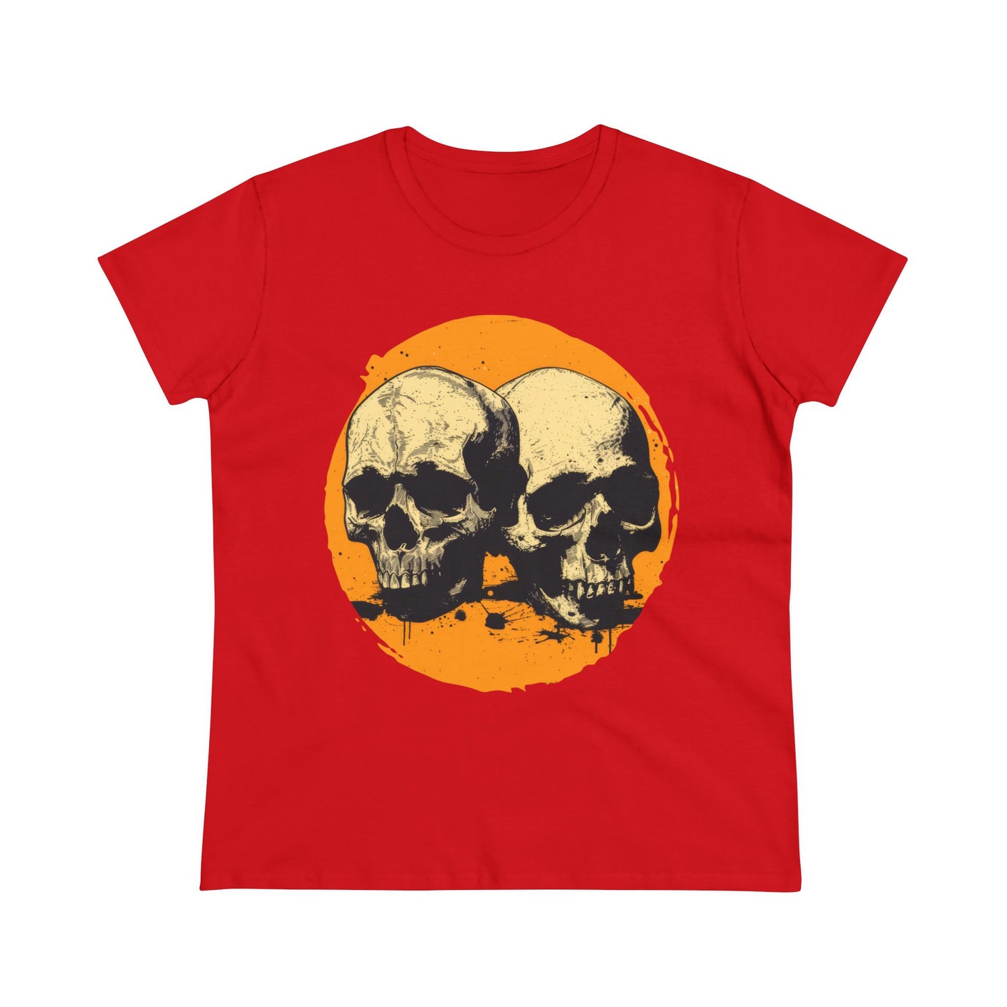 Skulls on Orange - Women's Midweight Cotton Tee