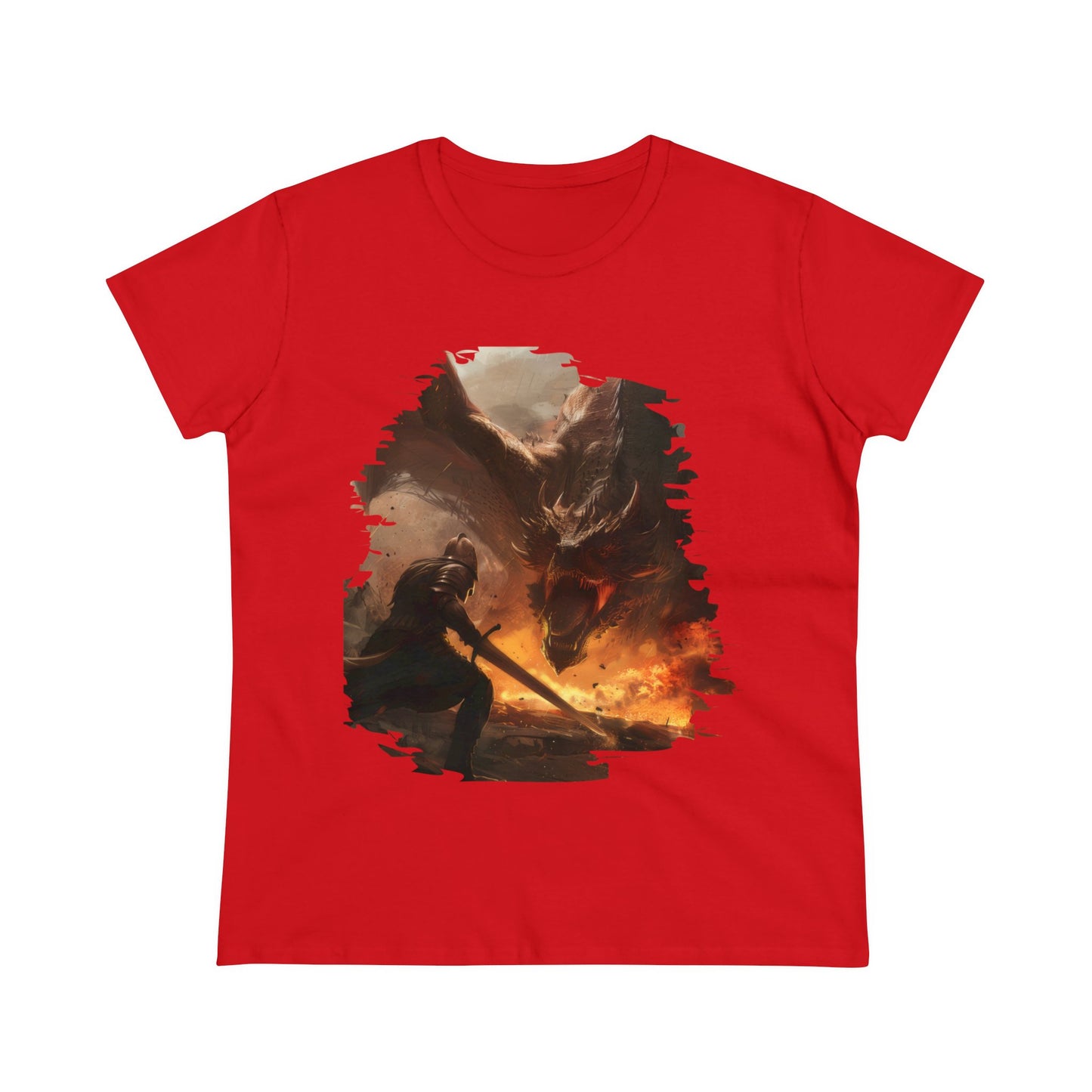 Fighter and Dragon - Fantasy - Women's Midweight Cotton Tee