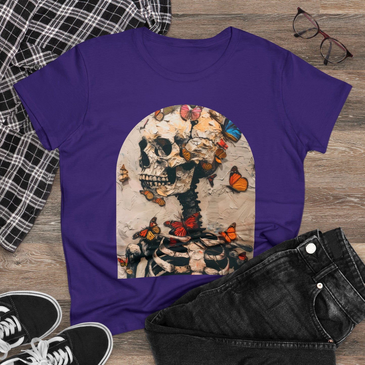 Skeleton and Butterflies - Women's Midweight Cotton Tee