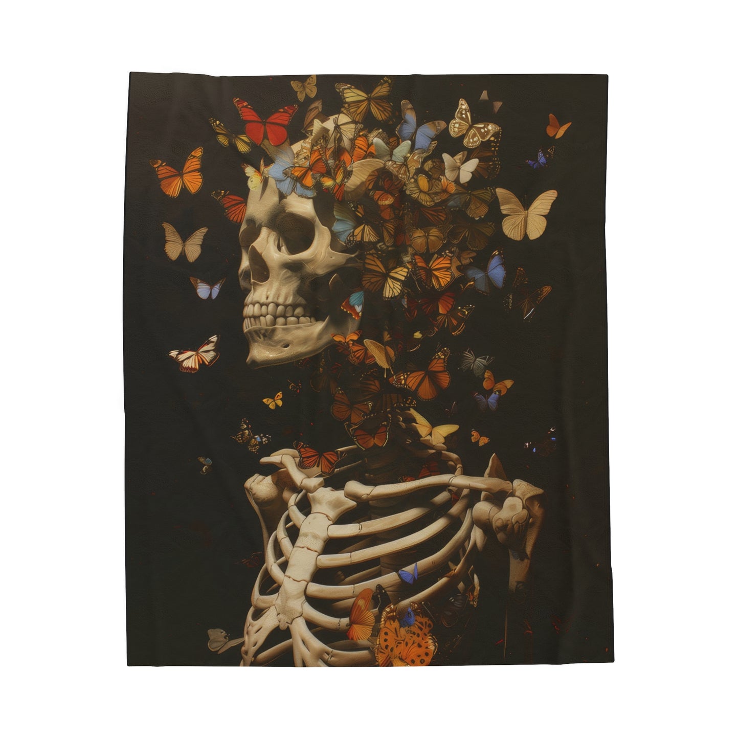 Skeleton and Butterflies - Velveteen Plush Blanket