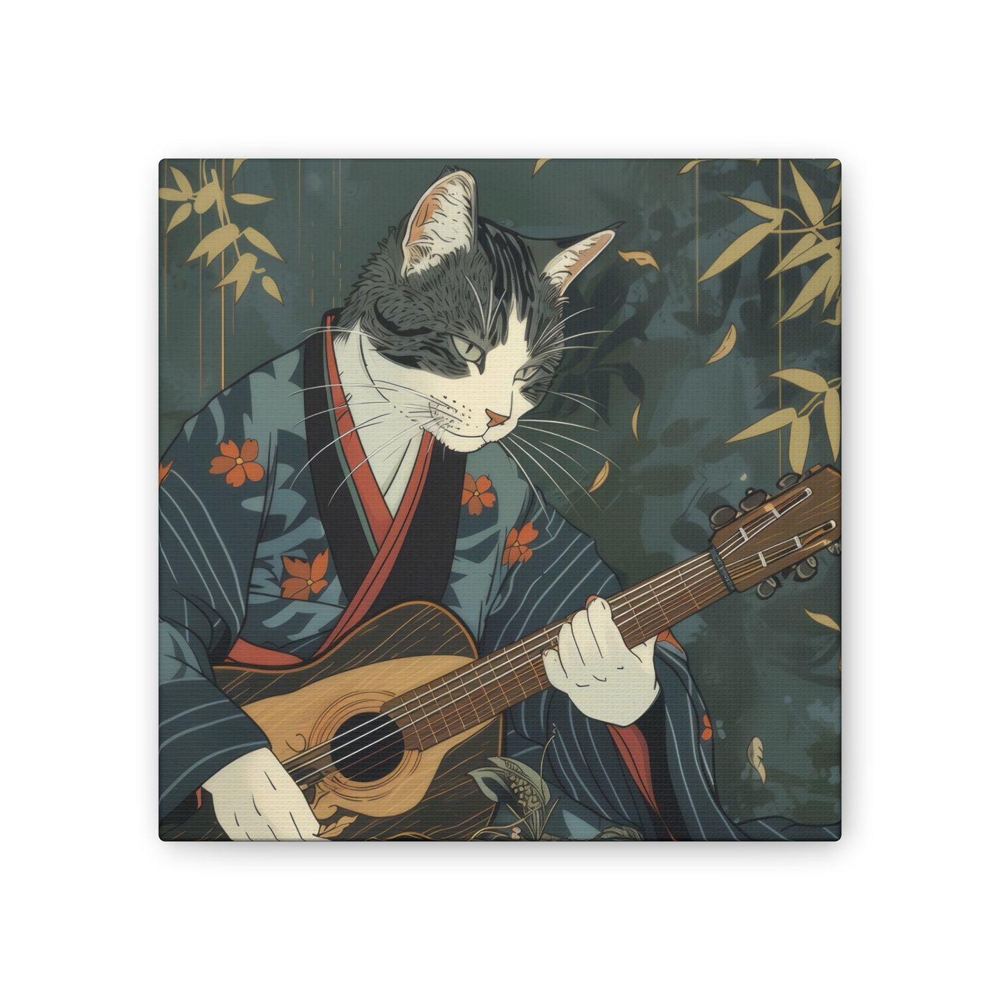 Japanese Kitty Guitarist - Canvas Stretched, 0.75" - Canvas Stretched, 0.75"