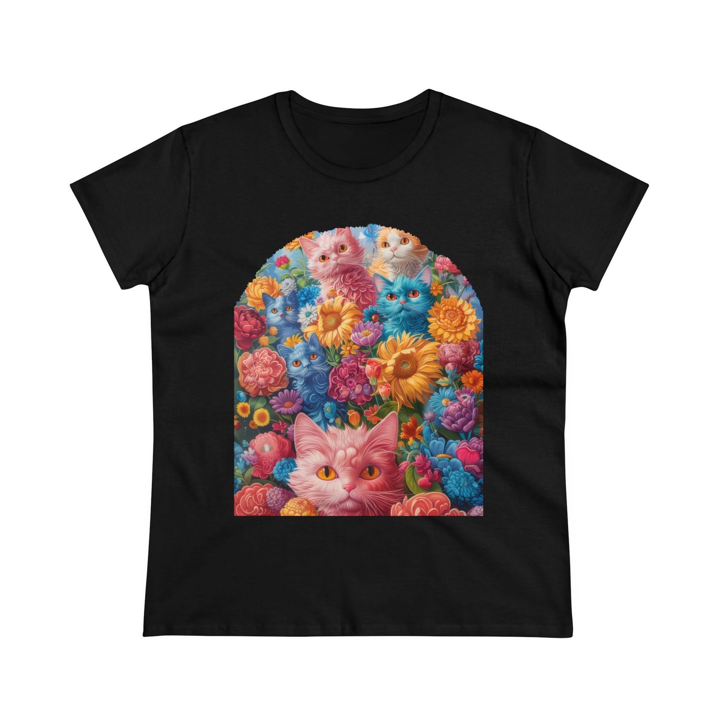 Cats and Flowers - Women's Midweight Cotton Tee