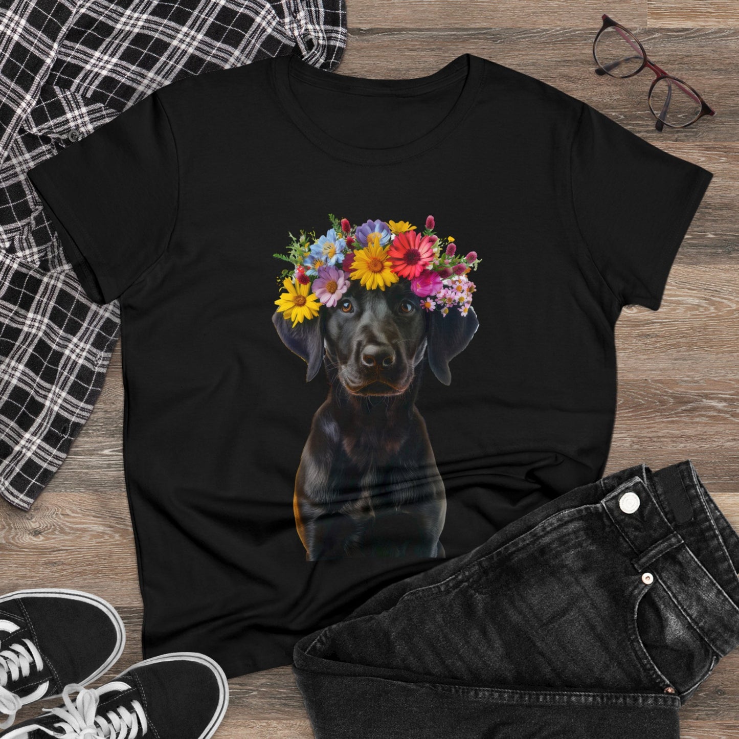 Dog's Flower Crown - Women's Midweight Cotton Tee