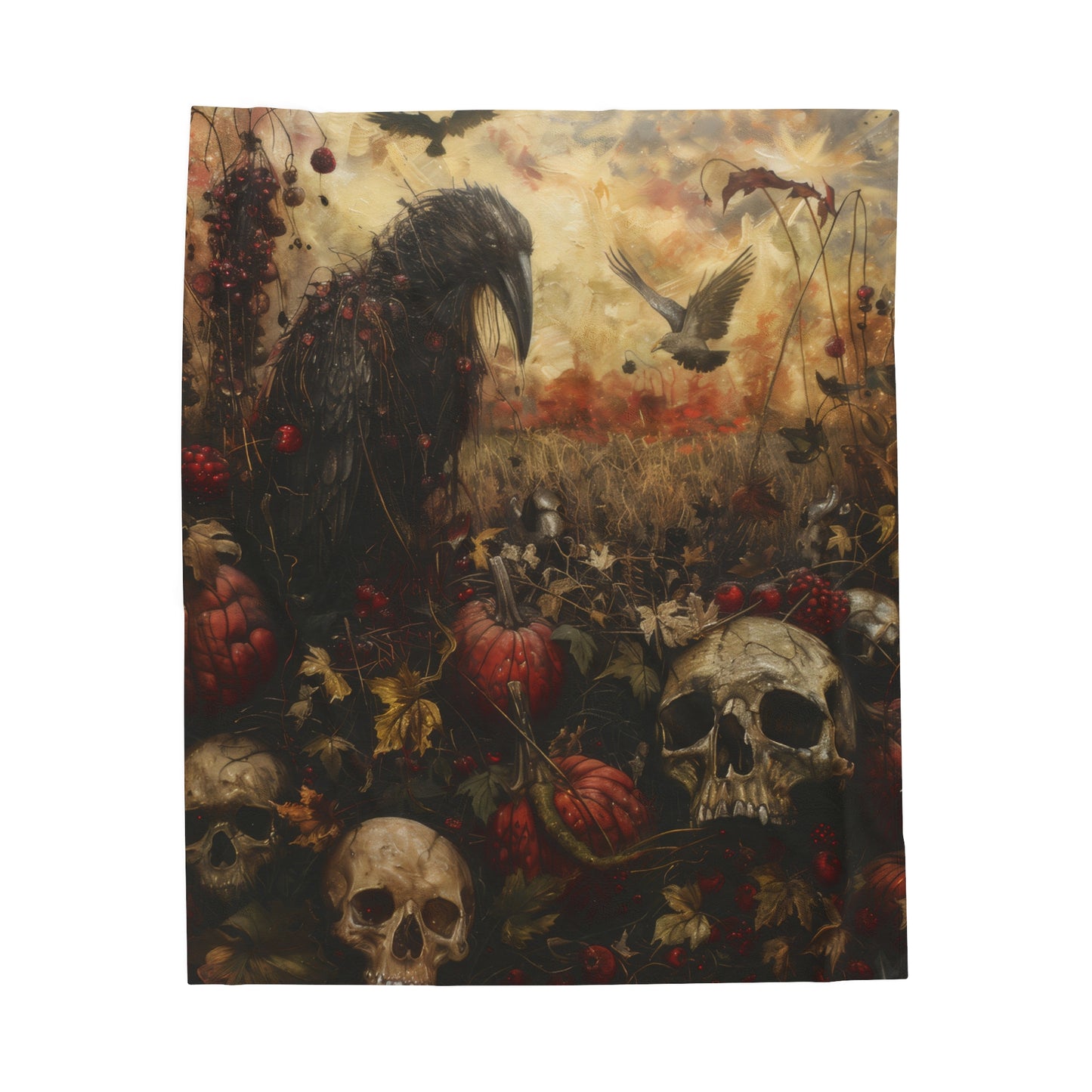 Blackbirds and Skulls - Velveteen Plush Blanket