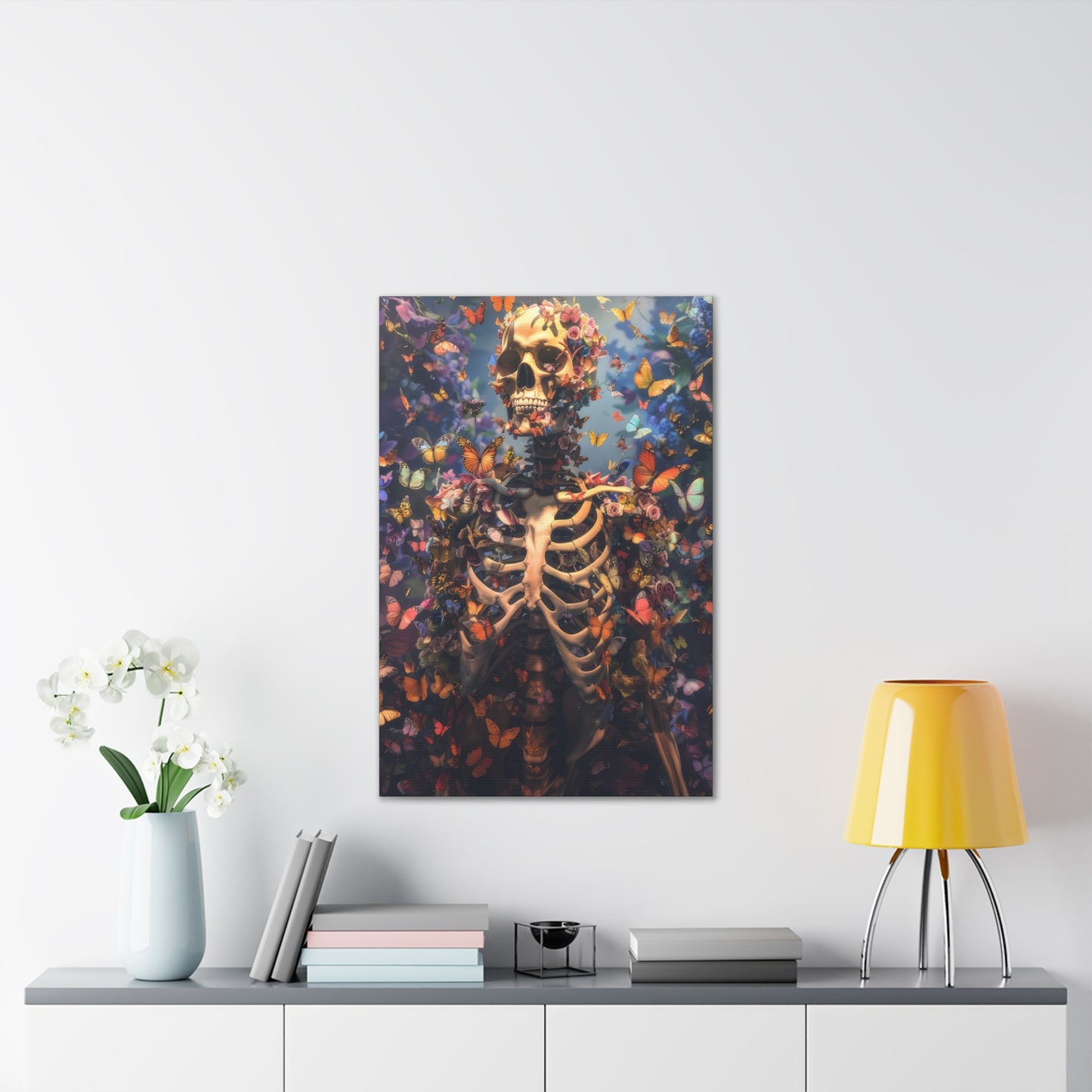 Skeleton and Butterflies - Canvas Stretched, 0.75"