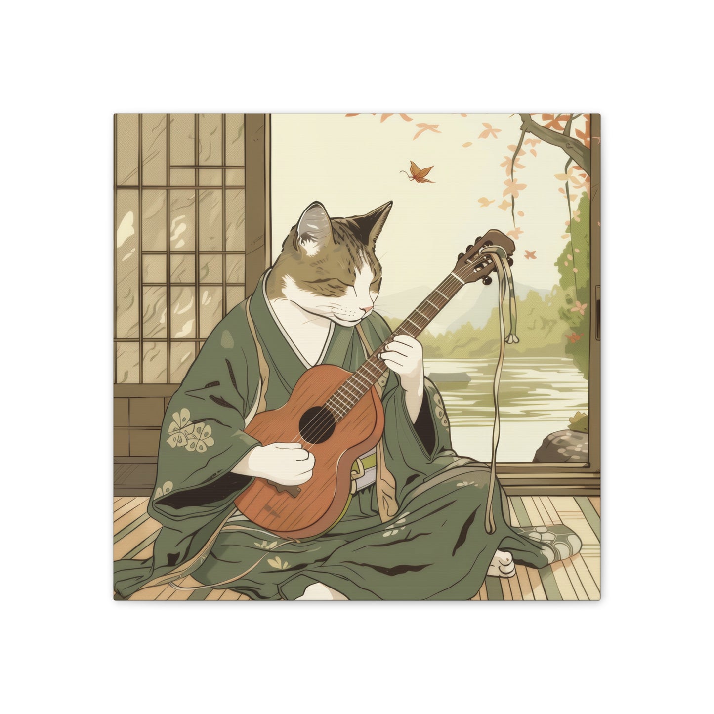 Japanese Kitty Guitarist - Canvas Stretched, 0.75" - Canvas Stretched, 0.75"