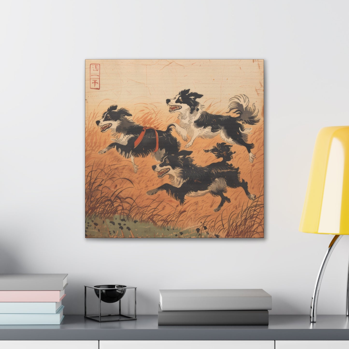 Woodblock Print Dogs - Canvas Stretched, 0.75"