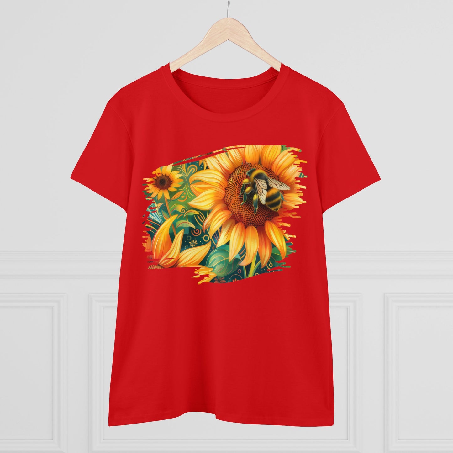 Sunflowers and Bee - Women's Midweight Cotton Tee