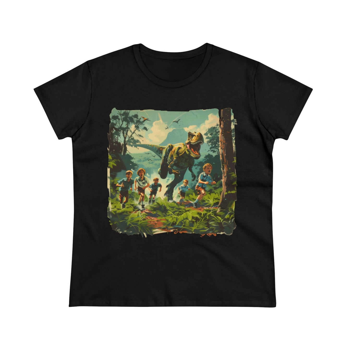 Dinosaur Chase - Women's Midweight Cotton Tee