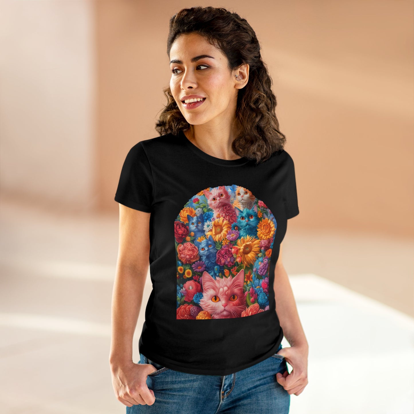 Cats and Flowers - Women's Midweight Cotton Tee