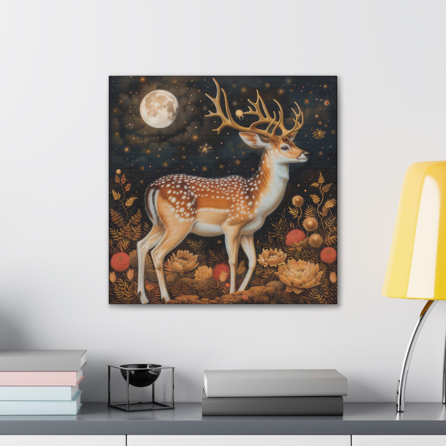 Deer and Moon - Canvas Stretched, 0.75"