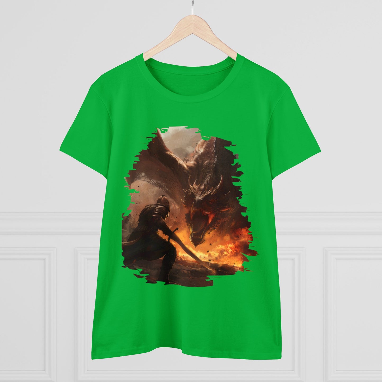 Fighter and Dragon - Fantasy - Women's Midweight Cotton Tee