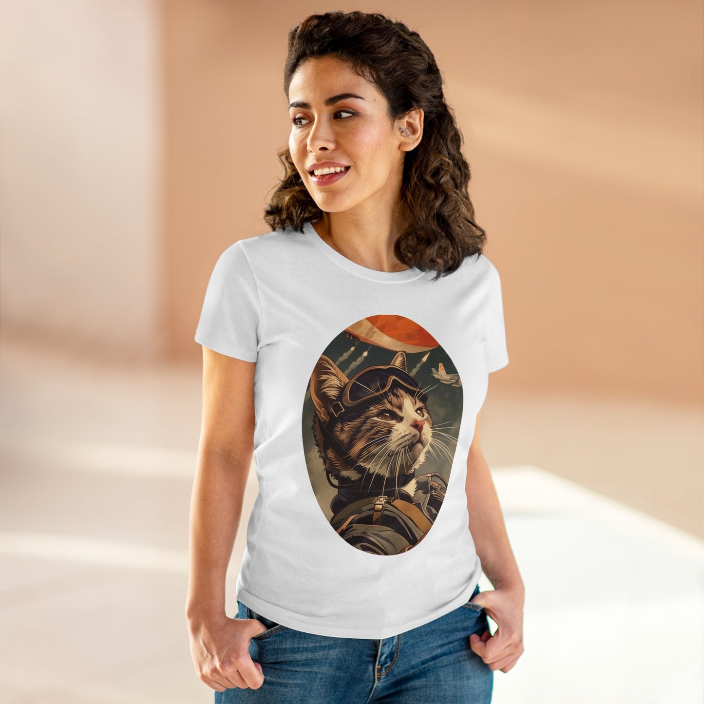 Kitty Fighter Pilot - Women's Midweight Cotton Tee