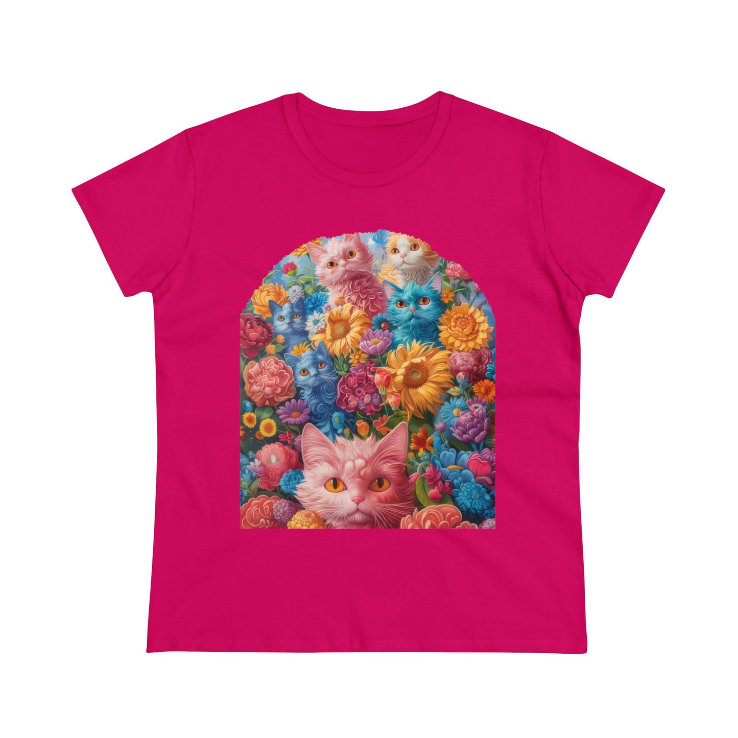 Cats and Flowers - Women's Midweight Cotton Tee