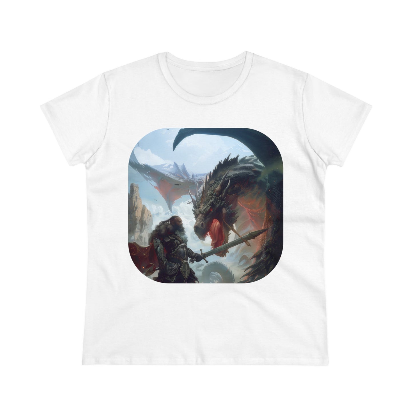 Fighter and Dragon - Fantasy - Women's Midweight Cotton Tee