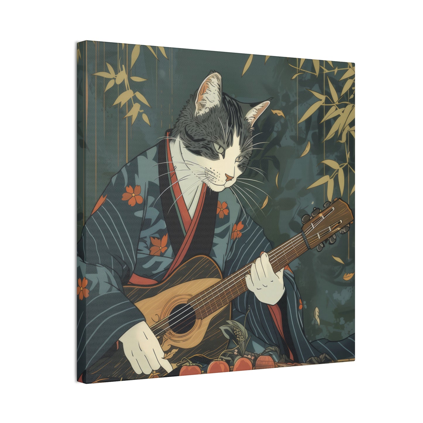 Japanese Kitty Guitarist - Canvas Stretched, 0.75" - Canvas Stretched, 0.75"