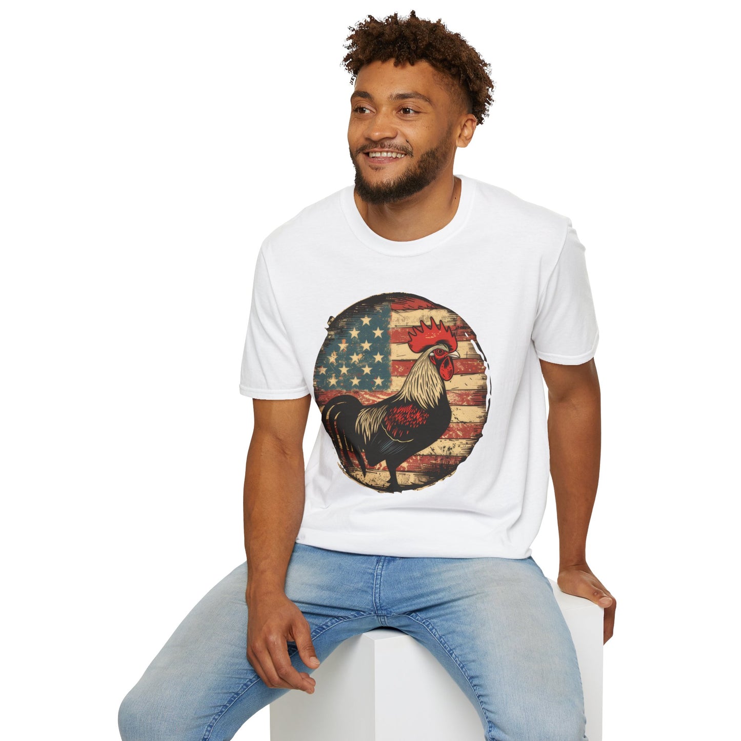 Rooster and Flag - Unisex Softstyle T-Shirt