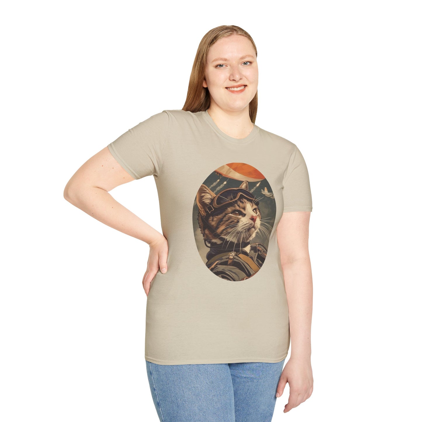 Cat Fighter Pilot - Unisex Softstyle T-Shirt