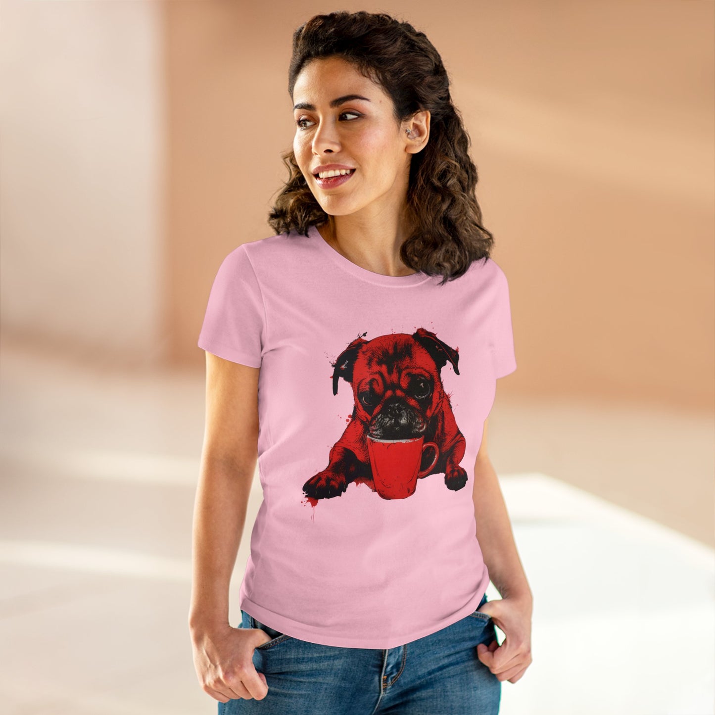 Dog Likes Coffee - Women's Midweight Cotton Tee