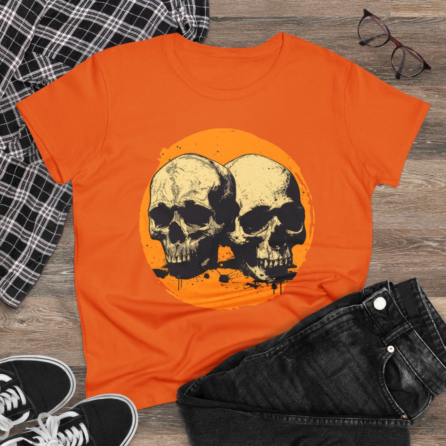 Skulls on Orange - Women's Midweight Cotton Tee