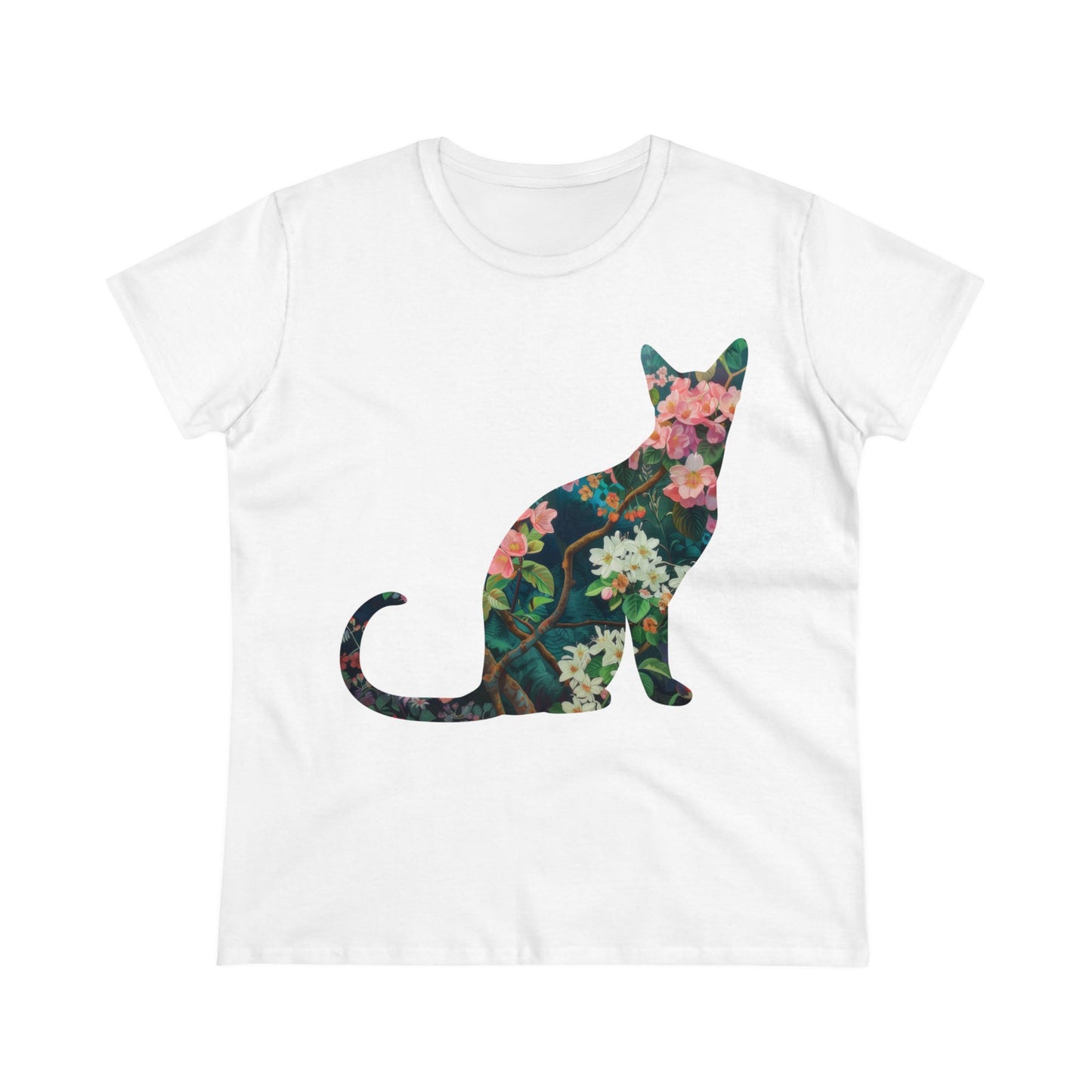 Flowery Cat - Women's Midweight Cotton Tee